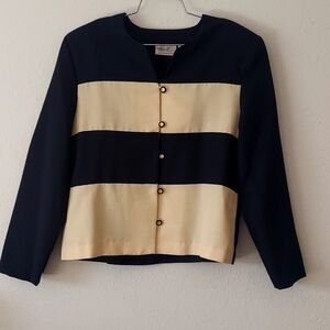 Vintage Kathie Lee Collection Size 14 Navy and Soft Yellow Buttoned Blazer